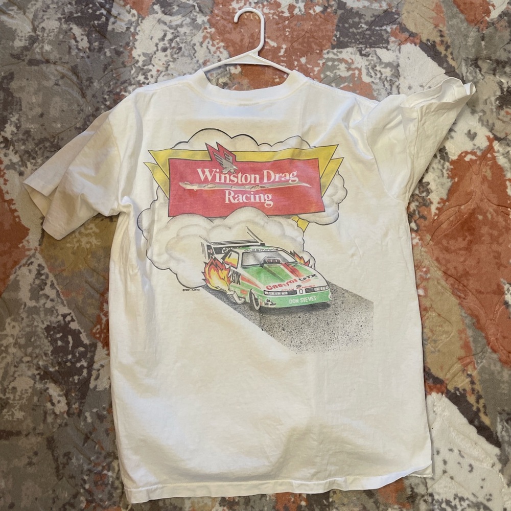 SOLD!Vintage 90's Winston Cigarettes Drag Racing White Pocket T-shirt size XL